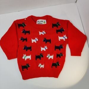 🎅 Glen Appin of Scotland Scotty Dog Red Baby Sweater Sz 12M - 18M